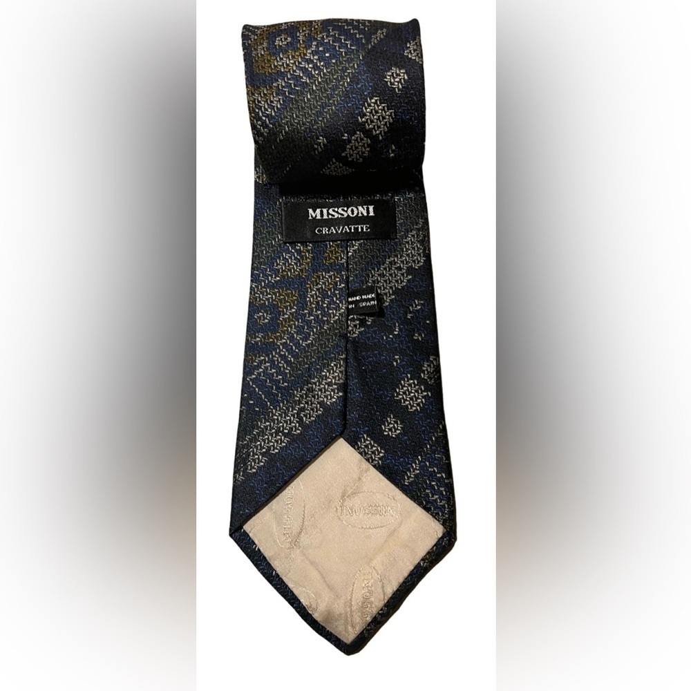 Missoni Blue White Gold Geometric Silk Tie